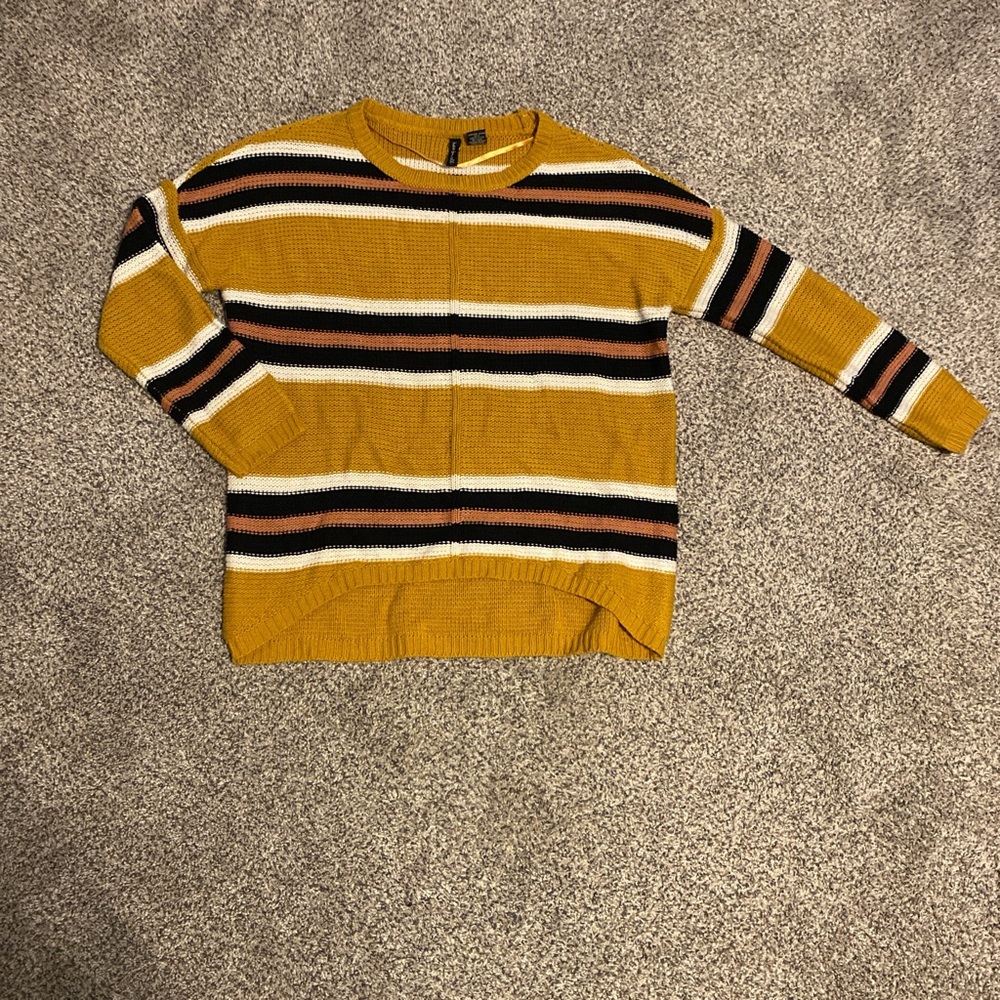 Free People Mustard Striped Crewneck Sweater